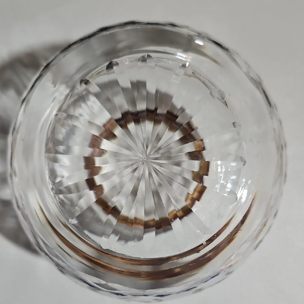 Vintage Hand-Cut Crystal Rose Bowl Vase with Gold Rim